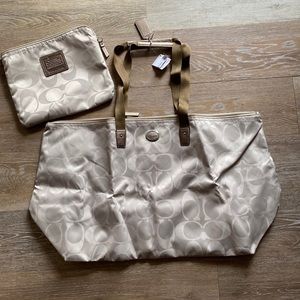 Large New beige gold Coach tote with dust bag